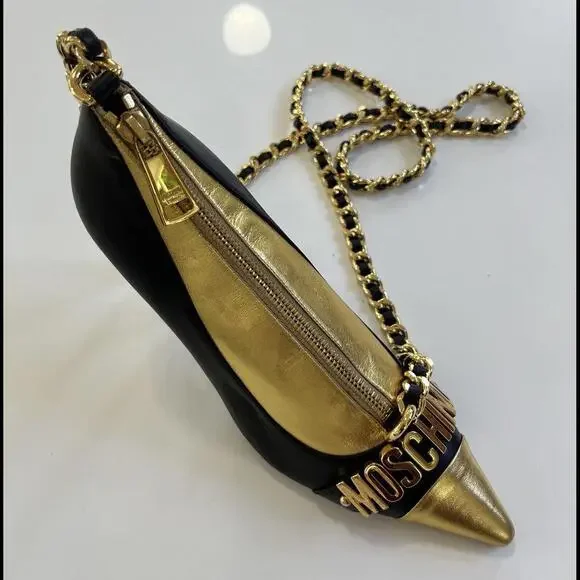 Moschino Bag High Heels Shoes Black And Gold Rare And Collectible -Jeremy Scott - Picture 2 of 8